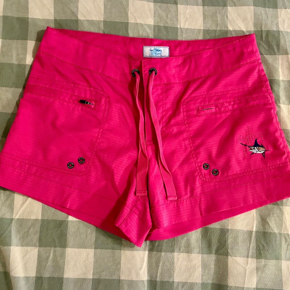 Guy Harvey Fishing Outdoor Board Shorts Hot Pink Ripstop Utility Active EUC 6